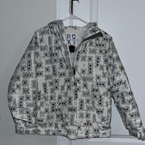 Roxy White Geometric girls youth ski snowboard cuffed hooded jacket XL